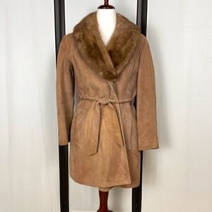 Vintage Suede Tan Jacket with Fur Collar, New England Sportswear Co. Size ?